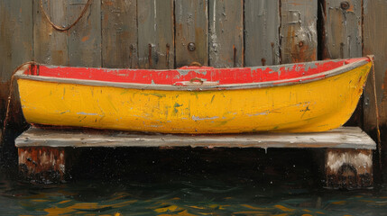  Yellow and Red Canoe by Weathered Dock