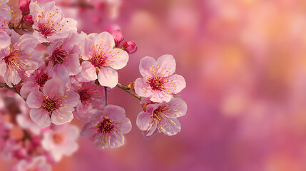 Close up of pink sakura flower blossoms with soft background