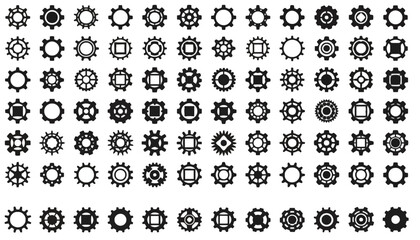 Collection of Various Gear Icons in a Grid, Suitable for Design and Technical Illustrations