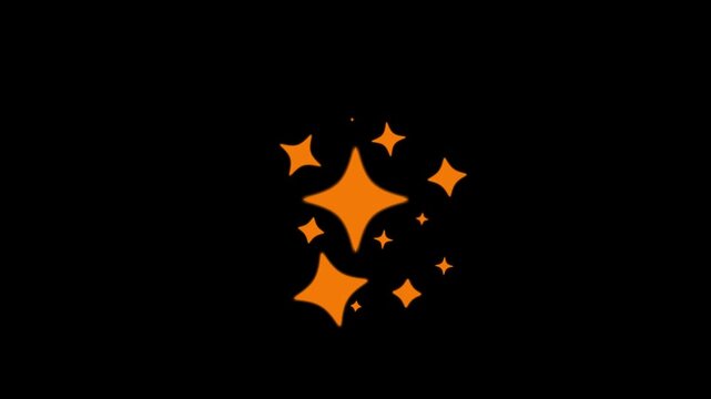Twinkle Smooth Orange Sparkling stars Shine animation on black screen. Vector, doodles style stars blinking effects with Alpha Channel. Glowing stars sparkle on transparent background. 