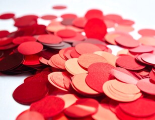 Festive scattering of vibrant red confetti on a clean white surface