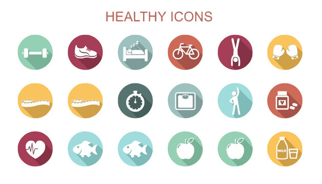 Collection of Rounded Healthy Lifestyle and Wellness Icons for Health Promotion