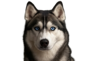 Siberian Husky Close-Up Portrait with Blue Eyes, Detailed Fur, Dog Pet Photography