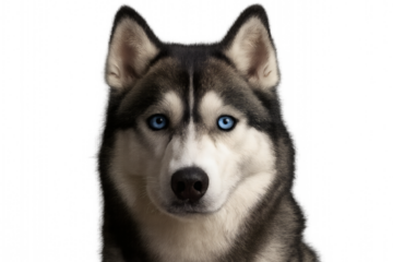 Siberian Husky Close-Up Portrait with Blue Eyes, Detailed Fur, Dog Pet Photography