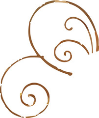 A pair of elegant swirling flourishes in warm golden-brown tones create a decorative, flowing ornamental accent.