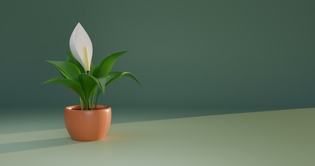 Minimal 3D Potted Peace Lily on Green Background