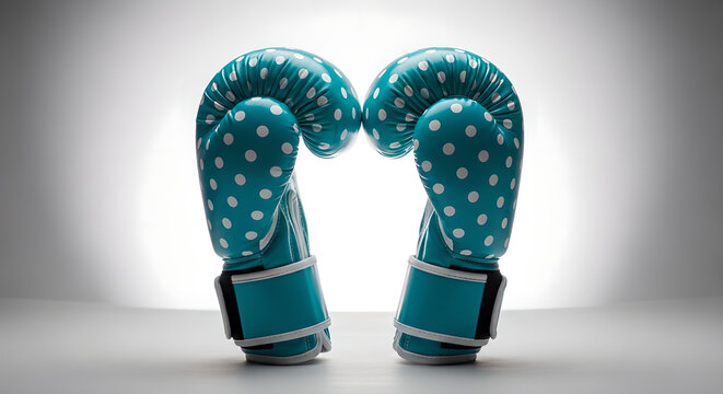 Teal Polka Dot Boxing Gloves Heart Shape Isolated Copy Space
