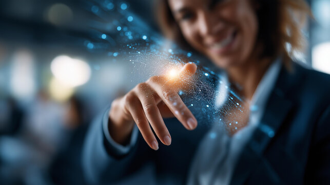 Professional touching virtual screen with social network connection faceless businesswoman defocused digital interface background personnel networking platform workforce