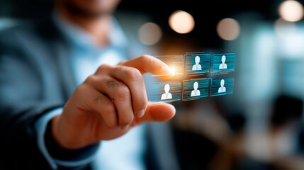 Human resources recruitment concept team staff management system defocused platform background relationship management interface employment headhunting talent acquisition