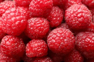 Fresh ripe raspberries as background, closeup view