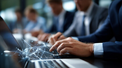 Business teamwork system displaying digital communication and performance tracking defocused collaborative background teamwork collaboration success planning enhancement