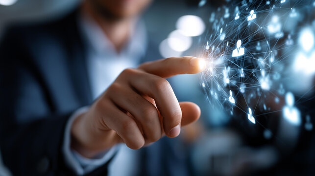 Best job candidate with business leader selecting virtual resume icon defocused digital background recruitment human resources technology personnel selection platform hiring