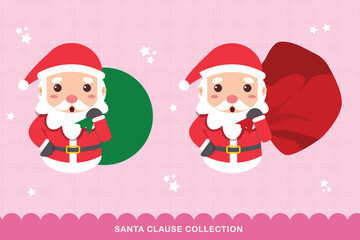 Santa claus characters in various poses and scenes. Merry christmas cutout element holiday cards, invitations and website celebration decoration