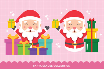 Santa claus characters in various poses and scenes. Merry christmas cutout element holiday cards, invitations and website celebration decoration