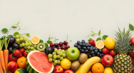 Fresh Fruits Vegetables Assortment Colourful Flat Lay Copy Space