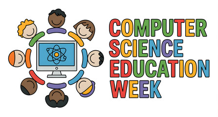 Computer Science Education Week Illustration with Diverse Students
