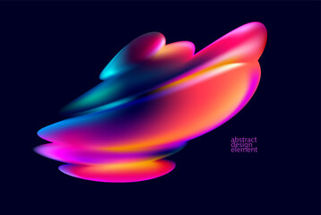 Iridescent fluid blob on dark  background. 3D vector design elements.