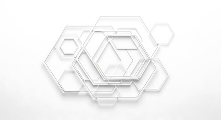 Abstract geometric pattern of interlocking white hexagons on a white background