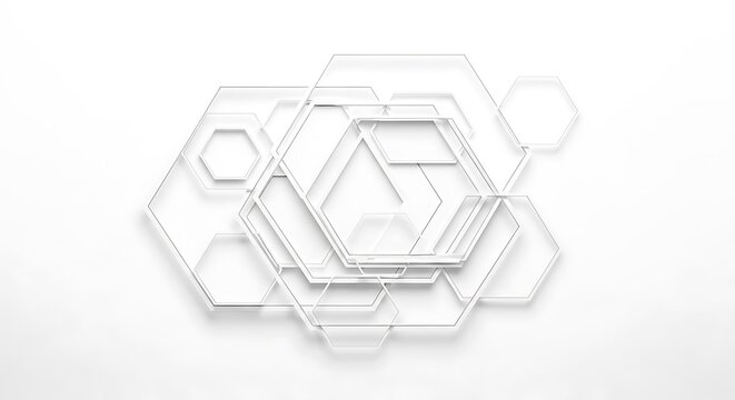 Abstract geometric pattern of interlocking white hexagons on a white background