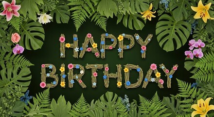 Floral happy occasion greeting card with tropical leaves and flowers for celebration design