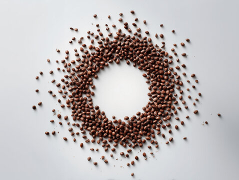 Jojoba seeds arranged in circle, with white copy space in the center