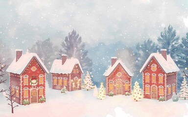 winter landscape with houses and trees