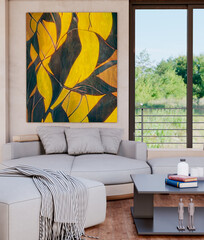 Naklejka premium Large luxury modern bright interiors Living room mockup illustration 3D rendering image