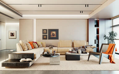 Naklejka premium Large luxury modern bright interiors Living room mockup illustration 3D rendering image