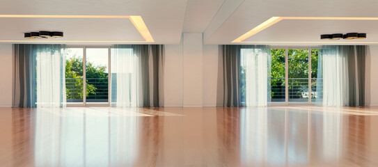 Naklejka premium Large luxury modern bright interiors Living room mockup illustration 3D rendering image