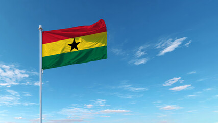 Flag of Ghana waving against a clear blue sky symbolizing national sovereignty and pride