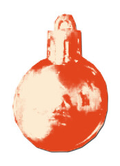 Red Christmas ornament halftone collage element. Paper cut out bauble with vintage dotted texture. Modern retro vector illustration isolated on transparent background