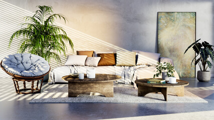 Naklejka premium Large luxury modern bright interiors Living room mockup illustration 3D rendering image