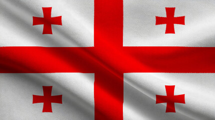 Flag of Georgia waving gently under sunlight, representing national pride and sovereignty