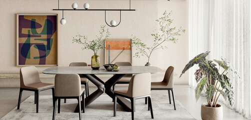 Large luxury modern bright interiors Living room mockup illustration 3D rendering image