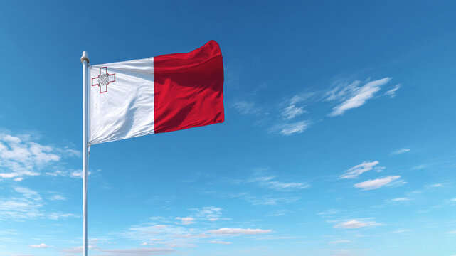 Malta's flag waving proudly against a clear blue sky