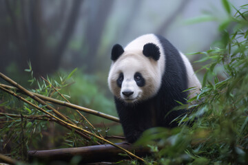 panda bear in a bamboo forest