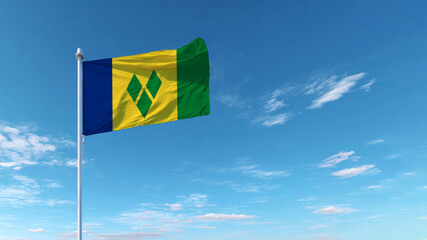 Sovereign flag of Saint Vincent and the Grenadines waving against a clear sky