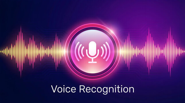 Explore voice recognition technology with microphone icon and vibrant sound waves
