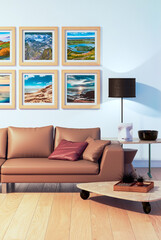 Naklejka premium Large luxury modern bright interiors Living room mockup illustration 3D rendering image