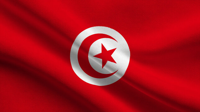 Sovereignty symbolized by the Tunisian flag waving in the breeze on a sunny day