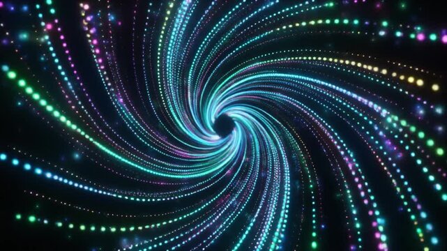 光る粒子が渦を巻いて外側へ広がるダイナミックなトランジション