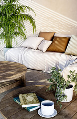 Naklejka premium Large luxury modern bright interiors Living room mockup illustration 3D rendering image