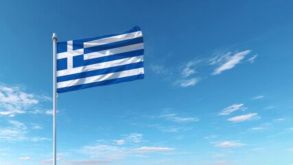 Greece celebrates Independence Day with a vibrant flag waving against a clear blue sky