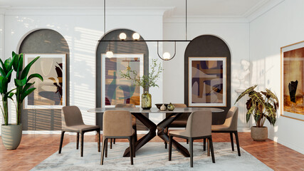 Fototapeta premium Large luxury modern bright interiors Living room mockup illustration 3D rendering image