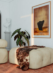 Fototapeta premium Large luxury modern bright interiors Living room mockup illustration 3D rendering image