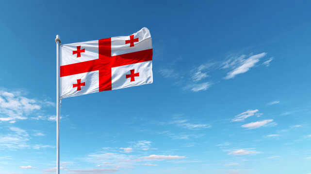 Celebrating independence and sovereignty with the Georgian flag under a bright blue sky
