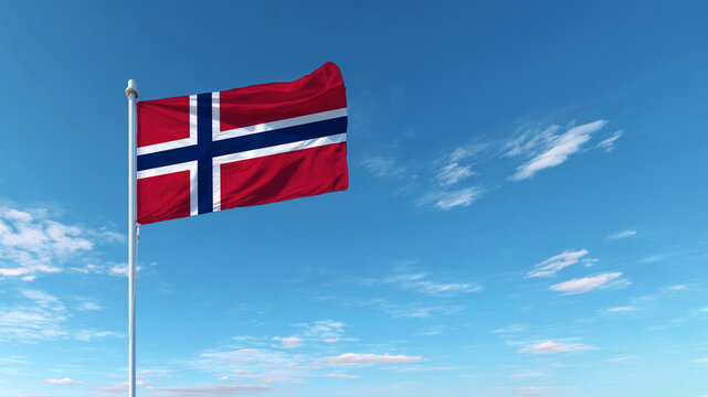 Norwegian flag waving in the sky during celebrations of Independence Day and Sovereignty