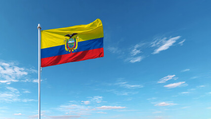 Ecuadorian flag waving proudly against a clear blue sky on Independence Day celebration