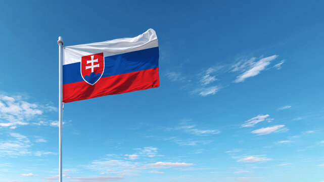 Celebration of sovereignty with the slovak republic flag against a bright blue sky