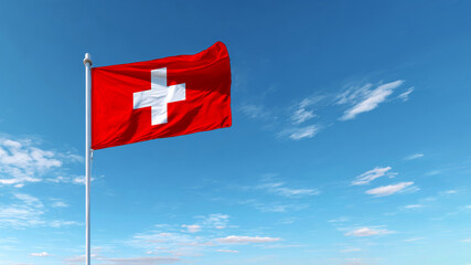 Celebrating independence day and sovereignty with the swiss flag in the clear blue sky